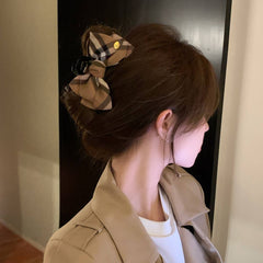 Plaid Bow Hair Claw Large Ponytail Clip_Cwaha08085