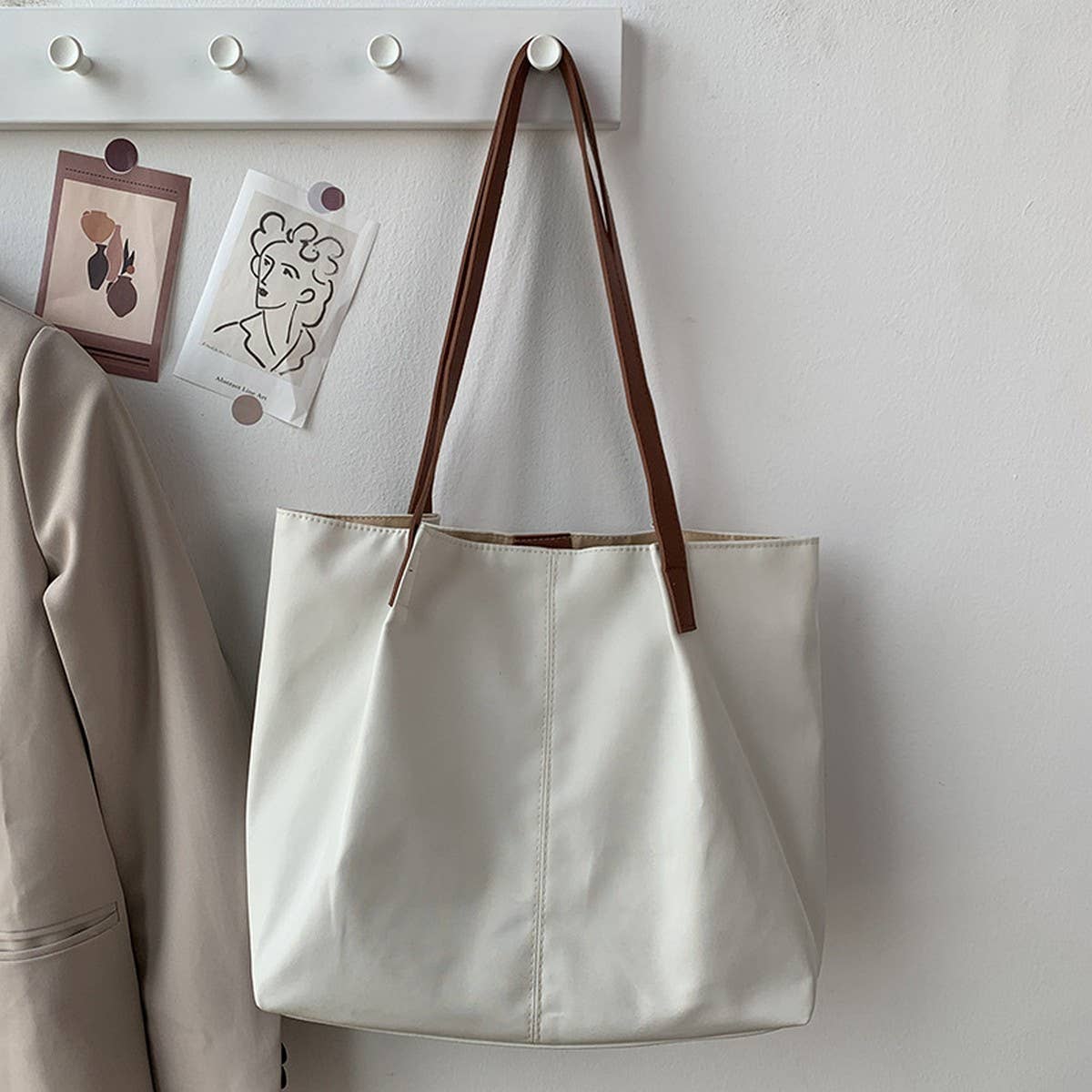 LITERARY SIMPLE SOLID COLOR SHOPPING CANVASBAG_CWAB2124