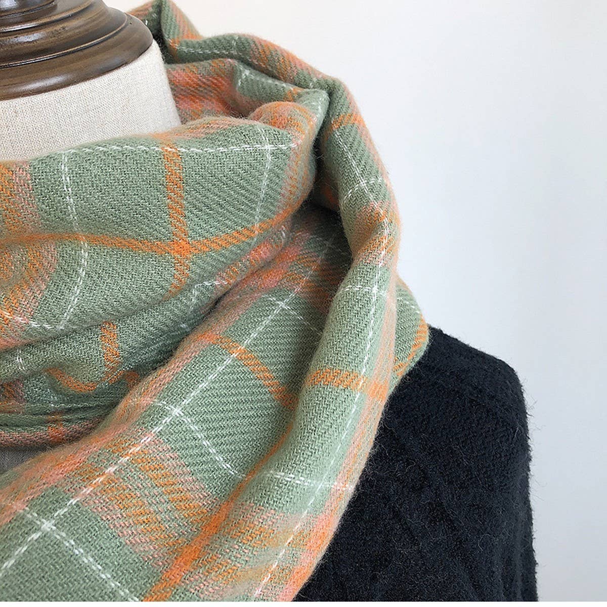 PLAID FAUX CASHMERE SCARF COZY FRINGE WINTER WRAP_CWASC1459