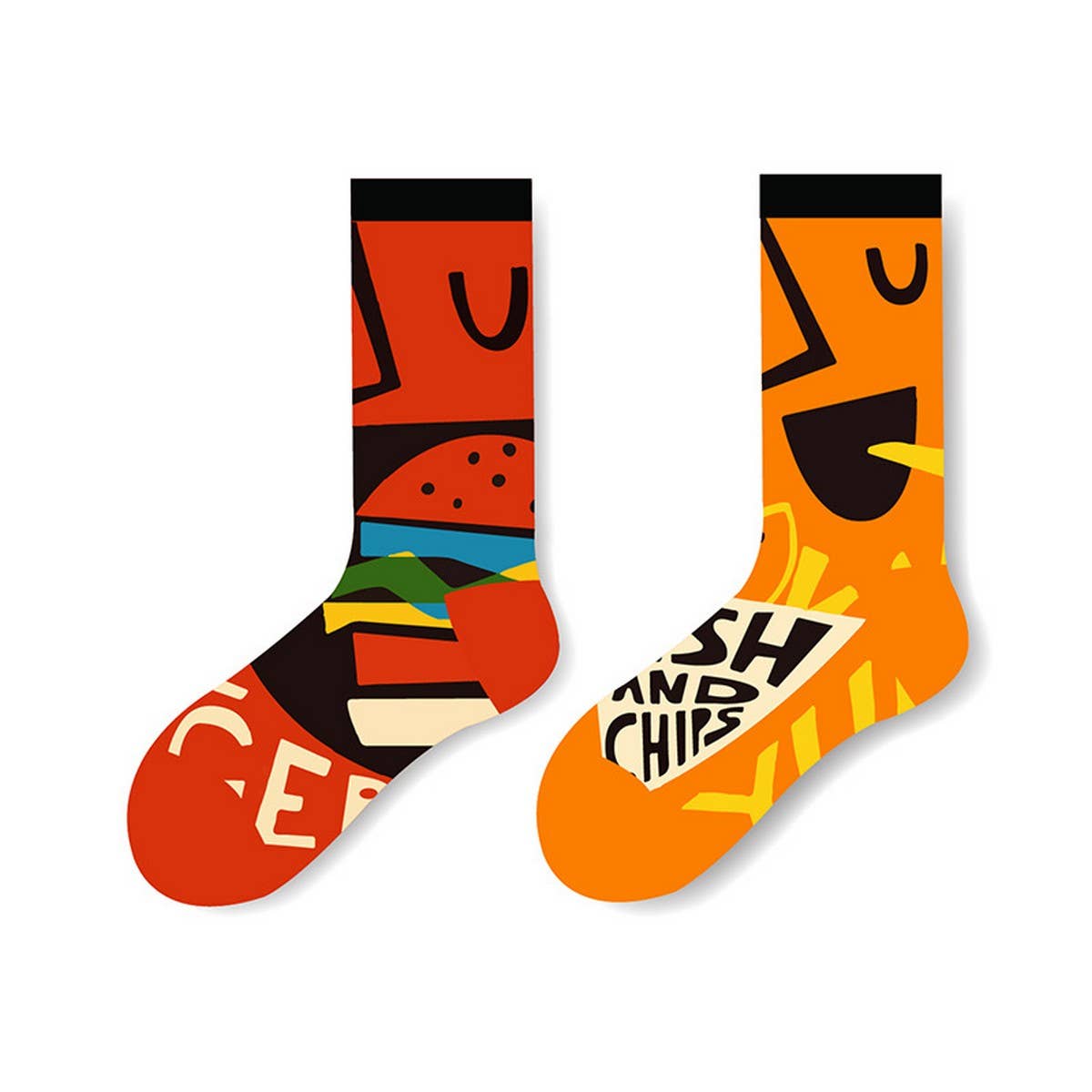 AB SIDE HAMBURGER BEER MID TUBE TRENDY SOCKS_CWMS1009