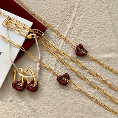 Red Enamel Heart Pendant Necklace_Cwaje06336