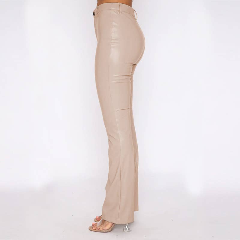 Solid Color Pu Leather Slim Micro-Cropped Pant