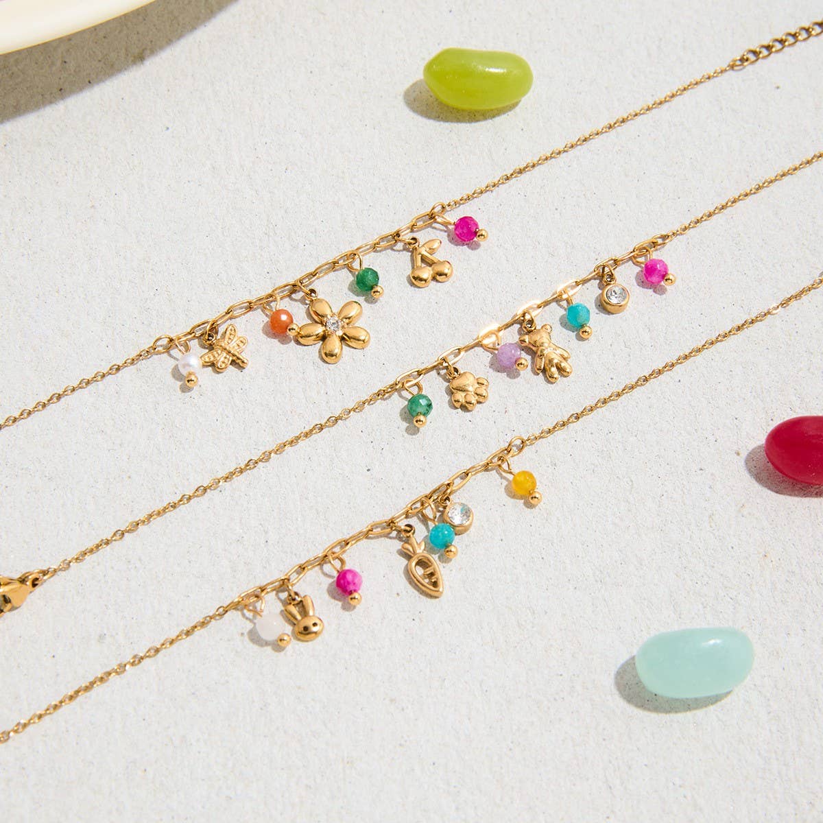 SWEET 18K GOLD PUPPY PAW BEAR CHARM BRACELET_CWAJE4824