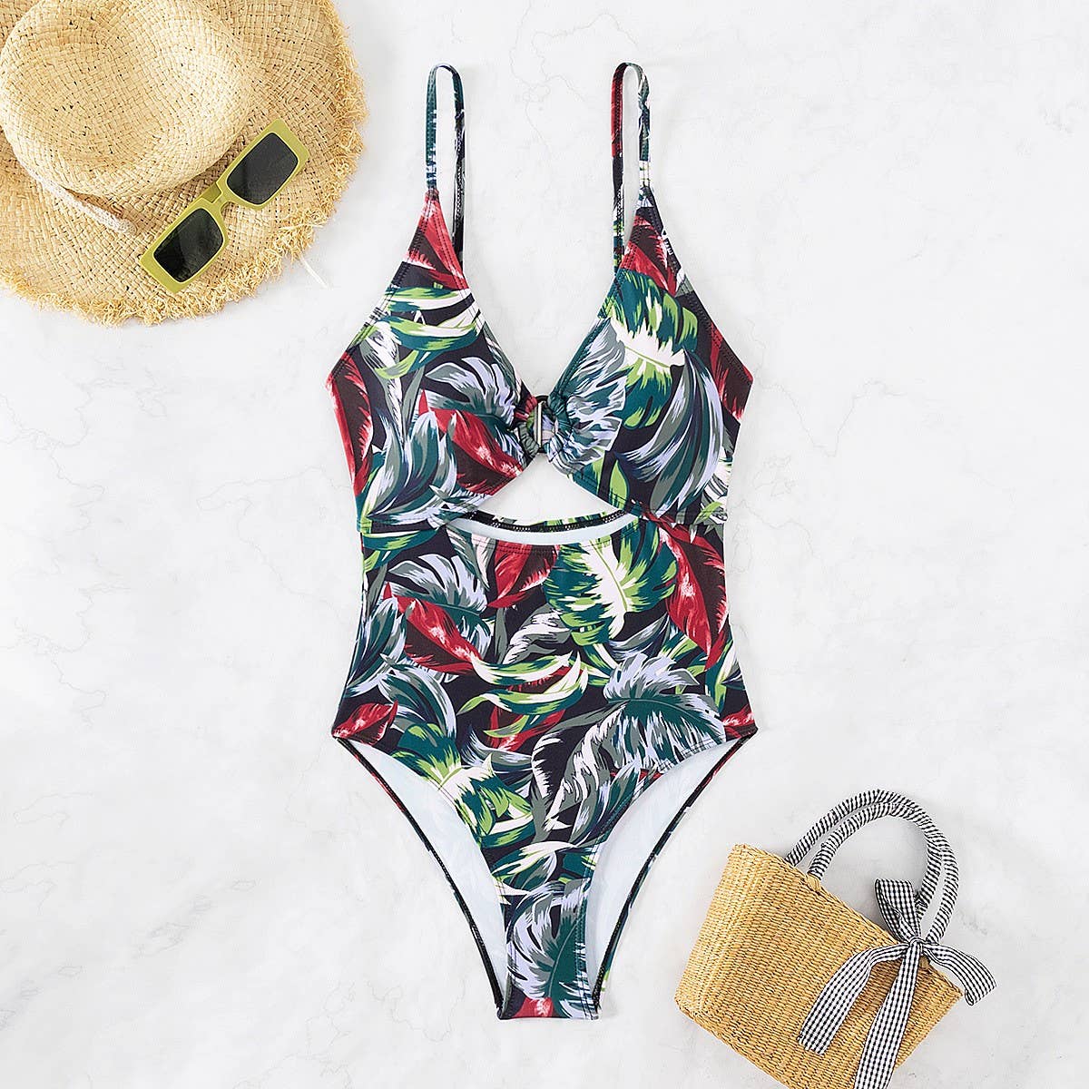 LEOPARD PRINT SLIM CUT OUT BIKINI SWIMSUIT_CWMW0620