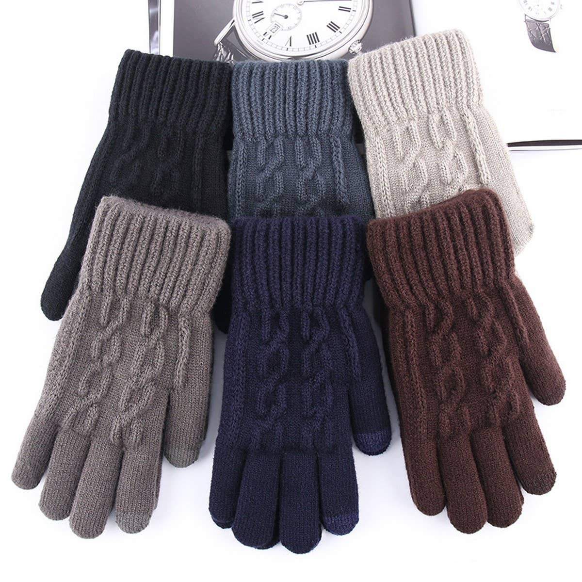 Winter Men'S Touch Screen Jacquard Knitted Gloves_Cwag0229