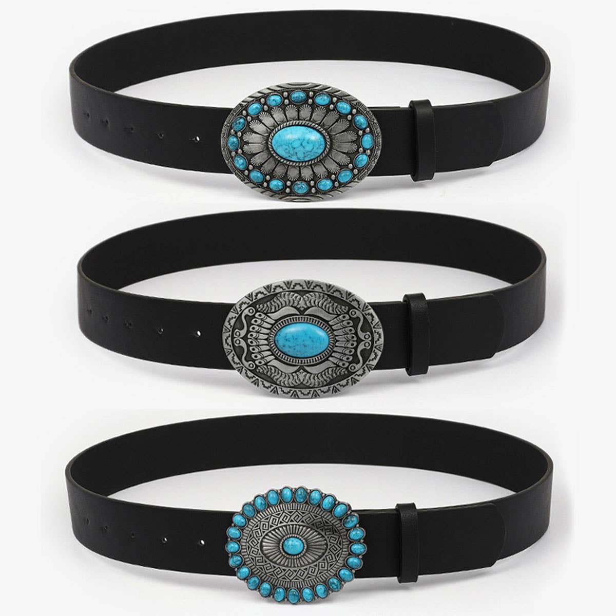 12KINDS TURQUOISE ALLOY BUCKLE BLACK VINTAGE BELT_CWABE0195