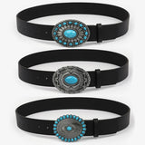 12KINDS TURQUOISE ALLOY BUCKLE BLACK VINTAGE BELT_CWABE0195