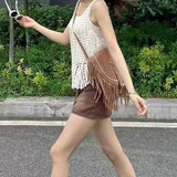 FAUX SUEDE TASSEL BAG SHOULDER CROSSBODY BAG_CWAB4123