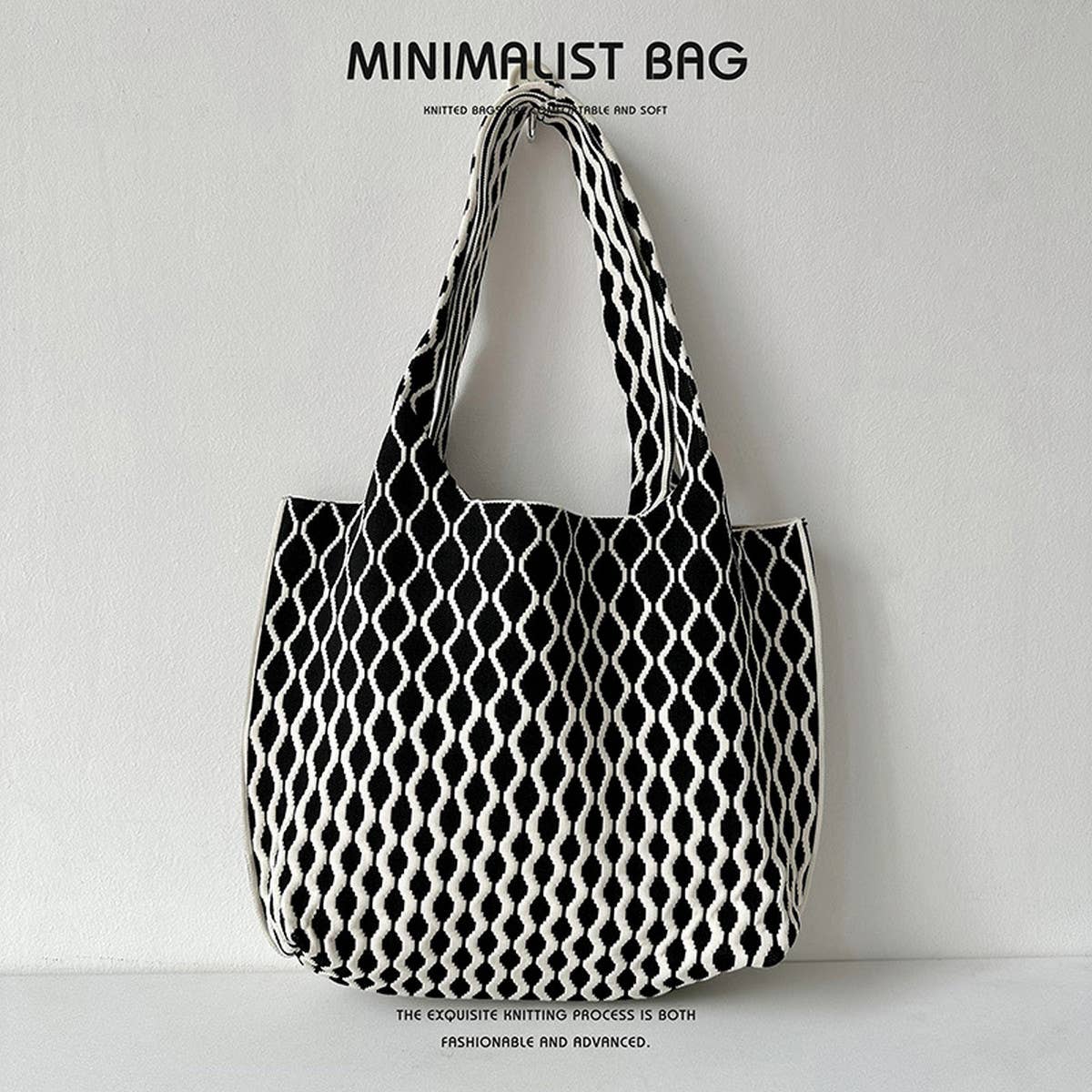 Women Fashion Plaid Knitted Shoulder Handbag_Cwab1515