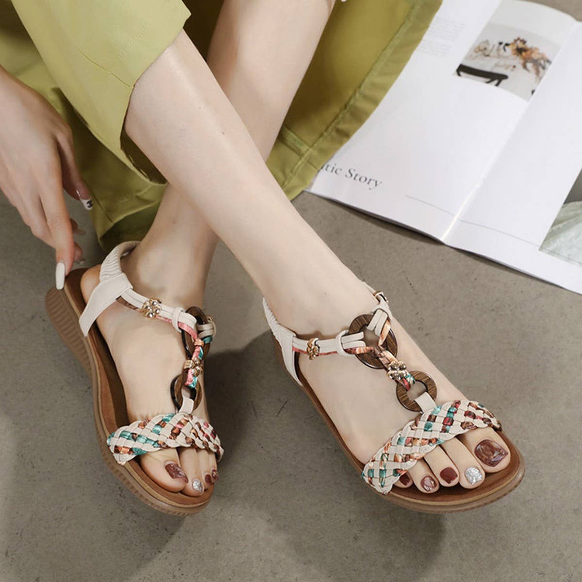 Bohemian Retro Styl Thick Sole Flat Sandals_Cwshs0521