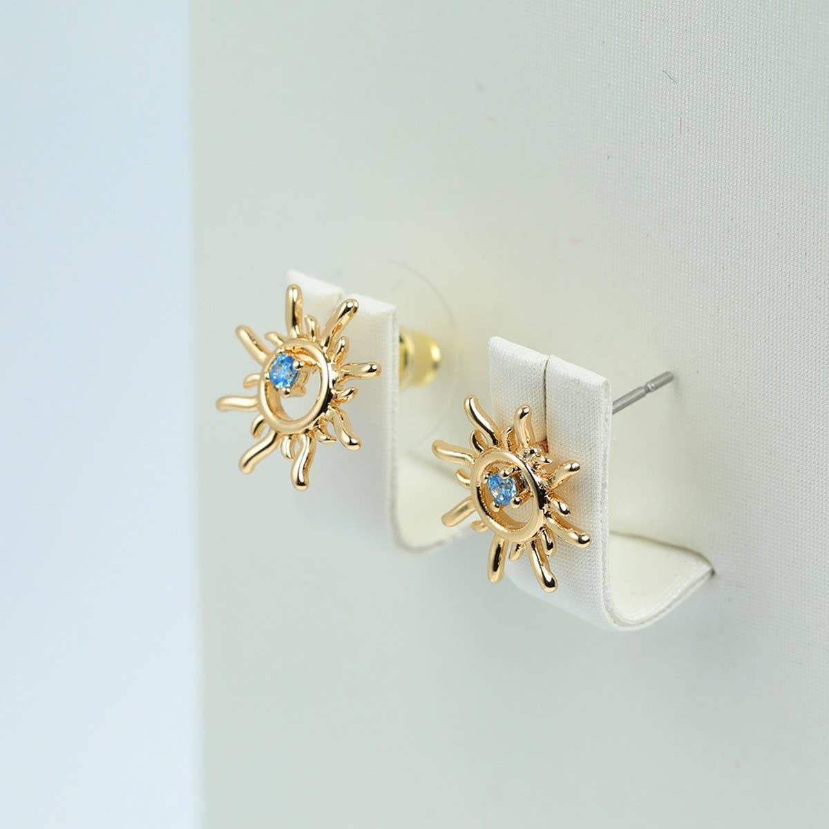 ROMANTIC SUNFLOWER BLUE ZIRCON STUD EARRINGS_CWAJE5082