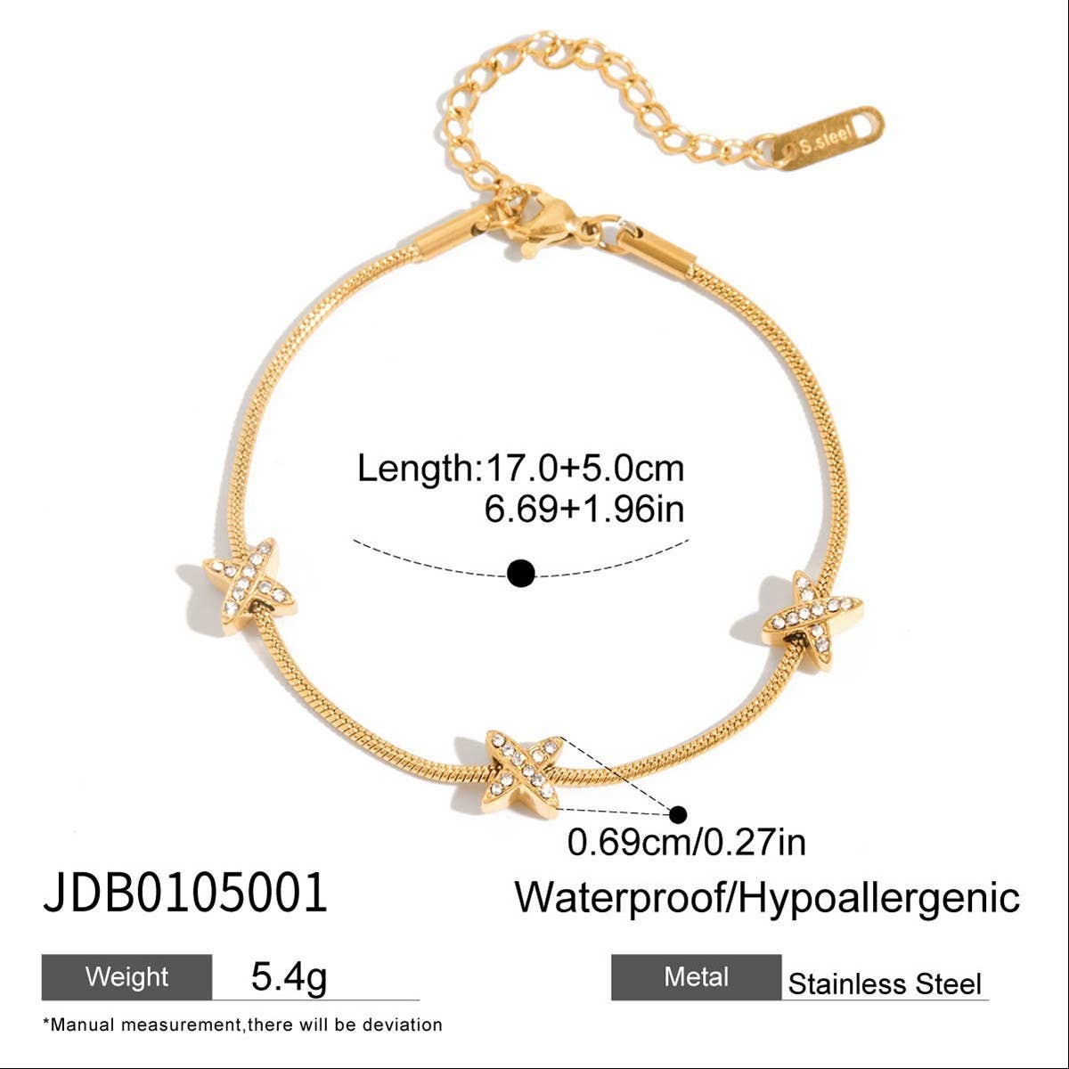 18K GOLD X CHARM BRACELET STAINLESS STEEL DESIGN_CWAJE4731