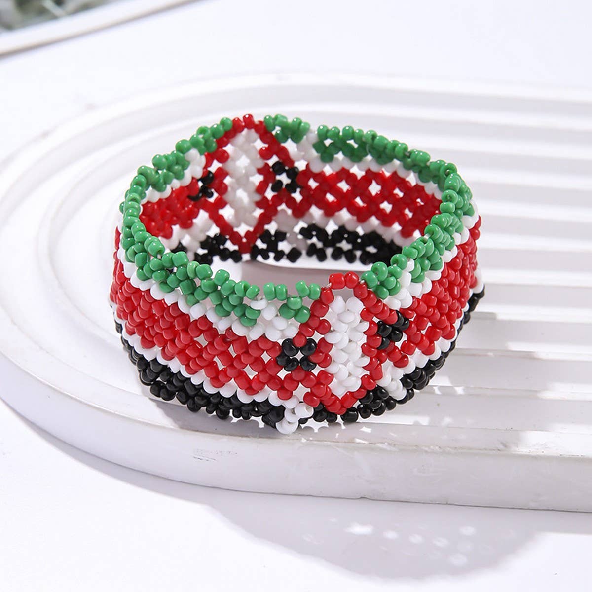 ETHNIC RICE BEAD WOVEN COLORFUL WIDE BRACELET_CWMM3528