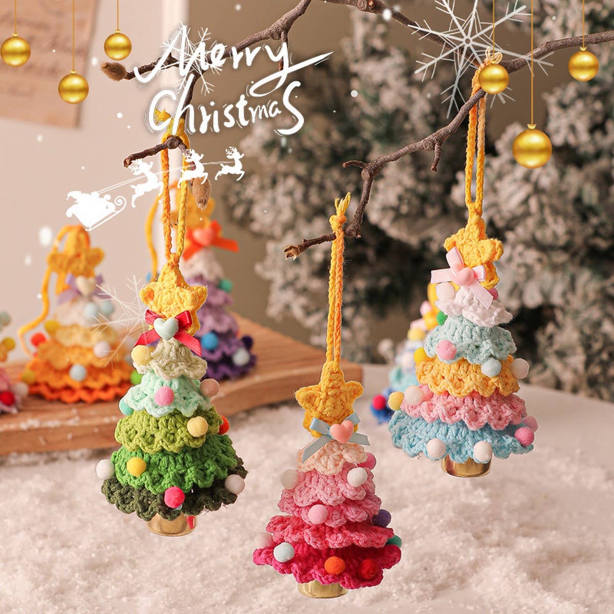 Plush Christmas Ornament Knitted Tree Hanging_Cuab00751