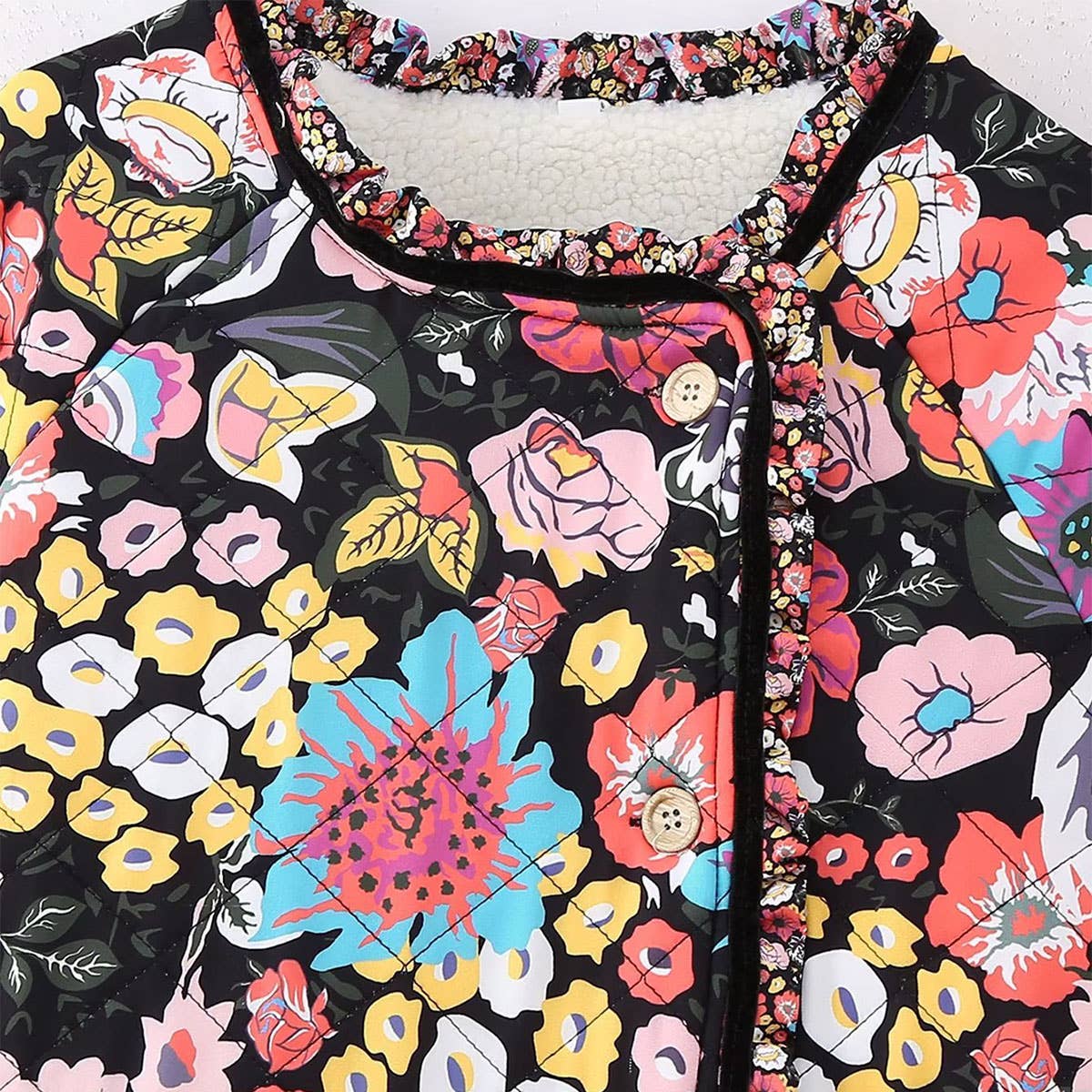 SINGLE BREASTED FLORAL PRINT QUILTED JACKET_CWOJA1564