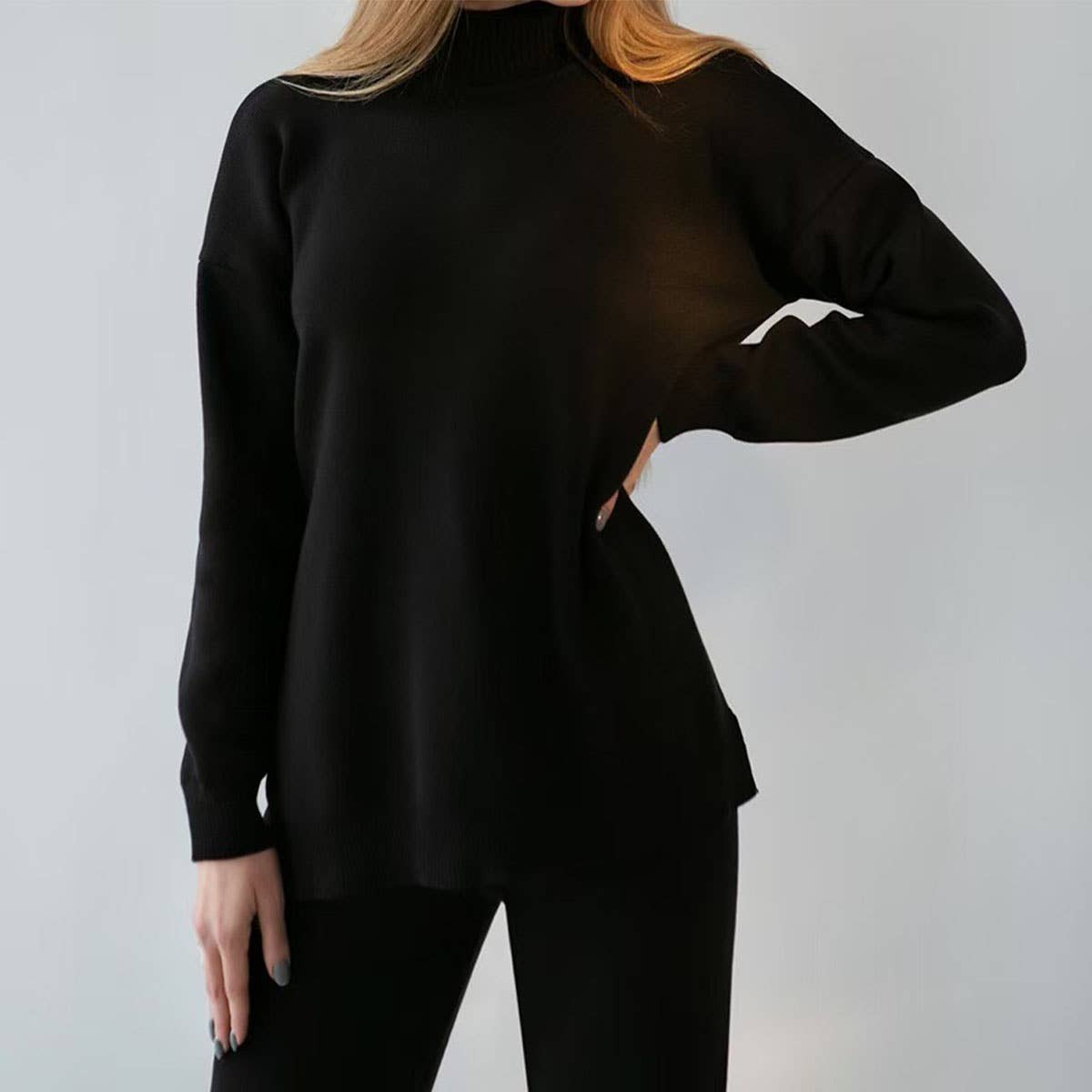 Turtleneck Wide-Leg Pants Solid Color Suit
