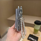 Minimal Crackle Bow Pearl Zip Bifold Wallet_Cwab06202