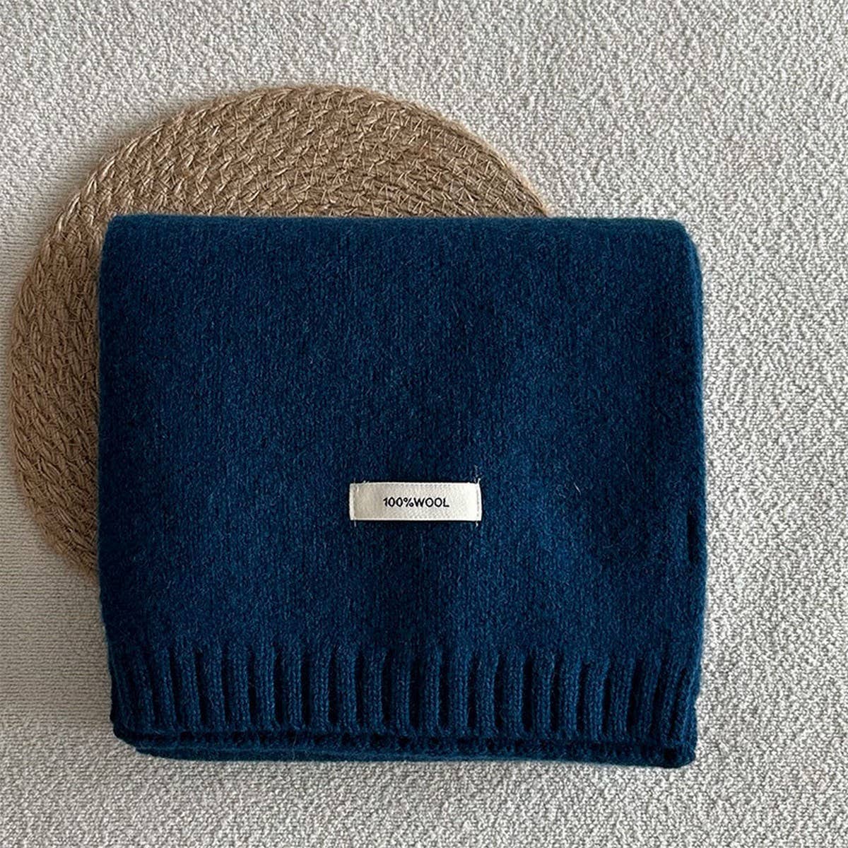 BASIC 100 WOOL SOLID KNIT SCARF SOFT WARM UNISEX_CWASC2288