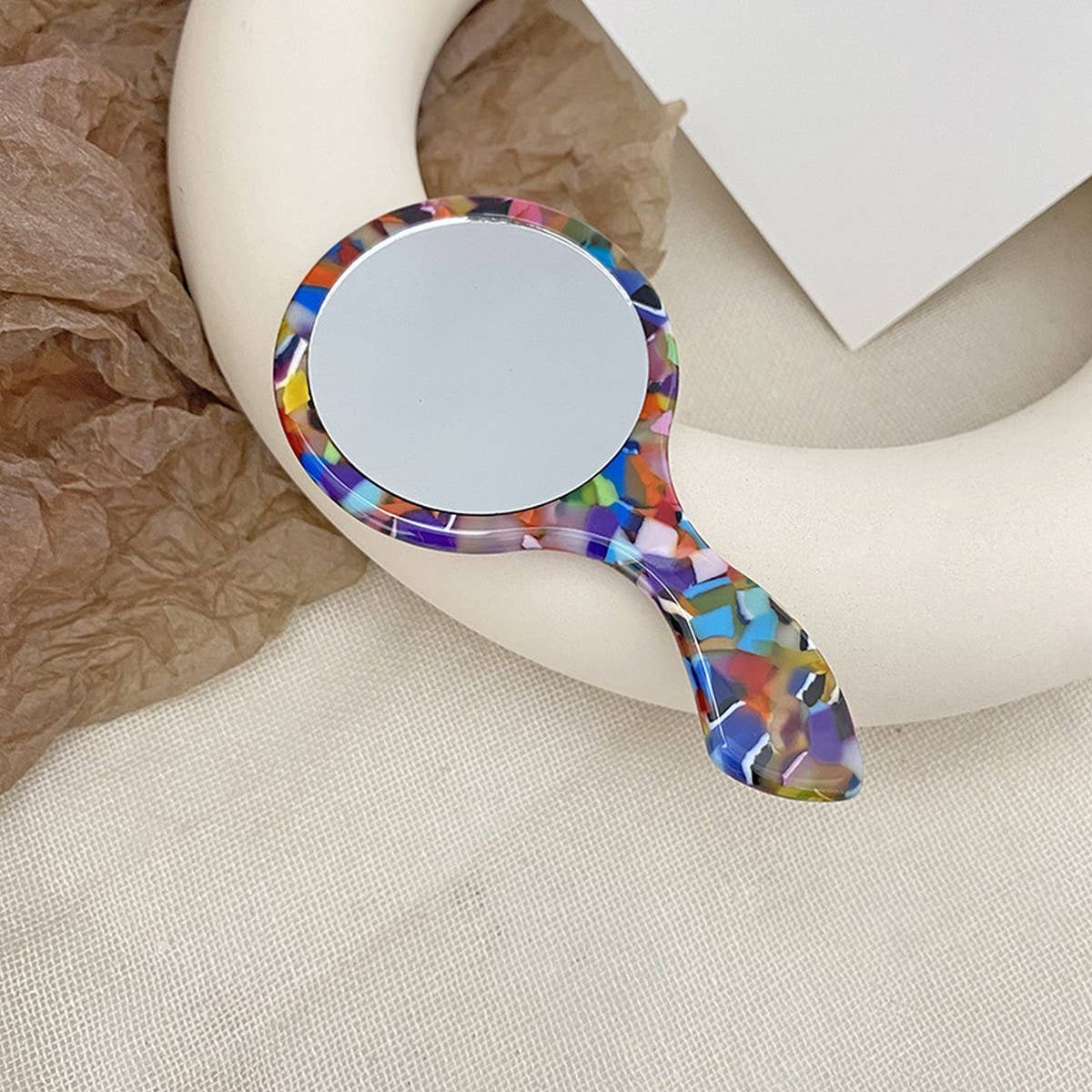 RETRO STYLE GEOMETRIC HANDHELD MAKEUP MIRROR_CWMM6397