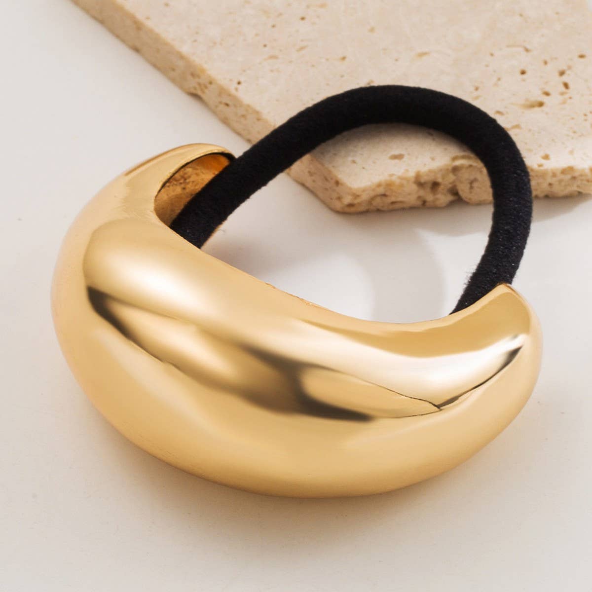 GLOSSY GEOMETRIC METAL HIGH PONYTAIL HAIR TIE_CWAHA6205