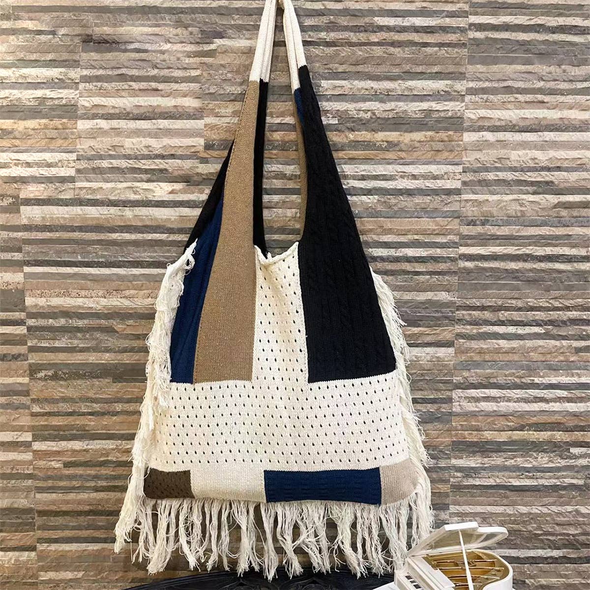 Women Retro Knit Stitching Portable Shoulder Bag_Cwab0834