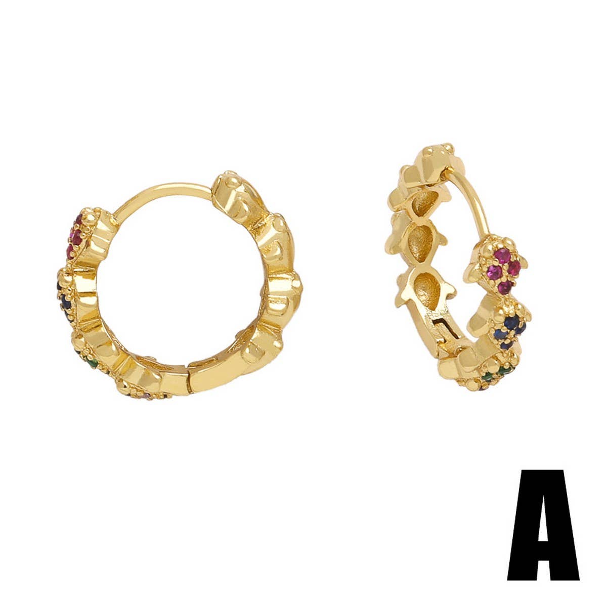 ROUND INLAID ZIRCON GOLD PLATED EARRINGS_CWAJE1030