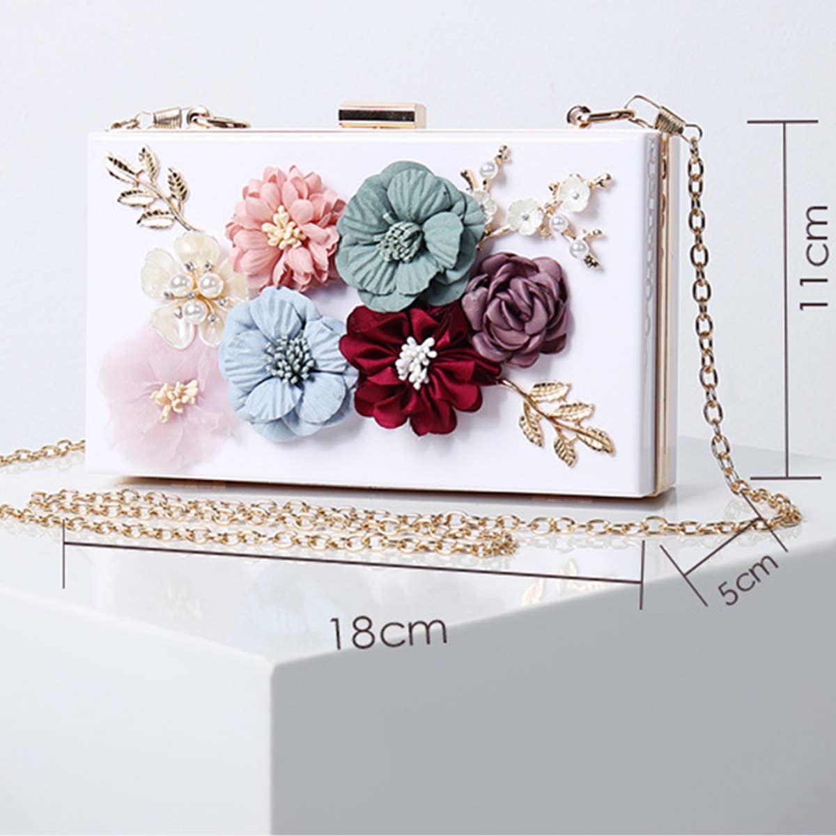 Women Flowers Decorate Chain Strap Evening Bag_Cwab0658