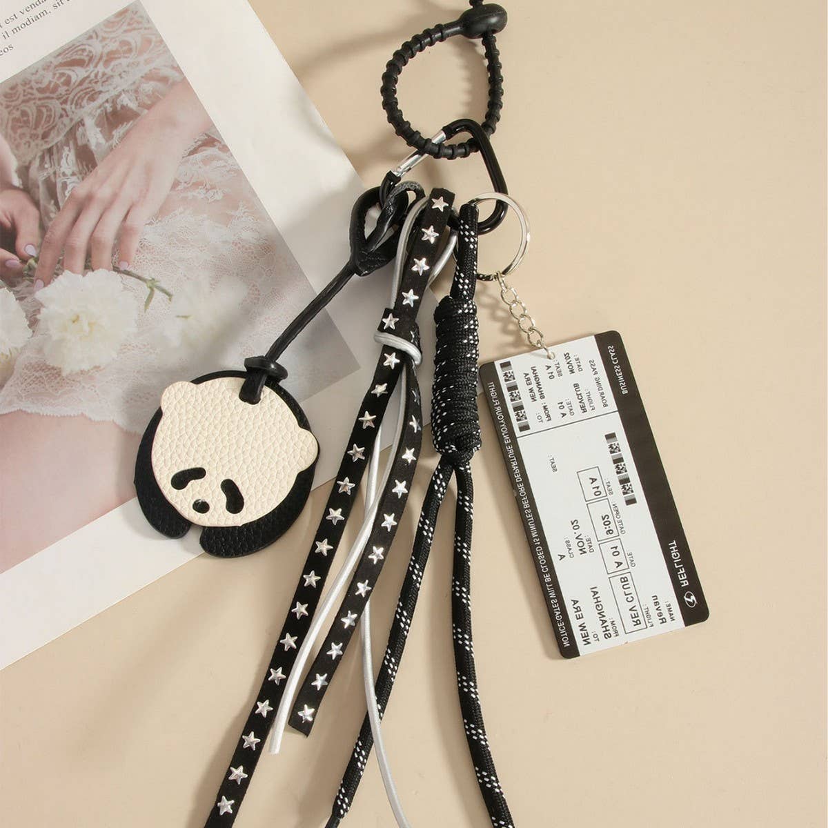 Vintage Pu Panda Acrylic Tag Keychain Bag Charm_Cwmm7872