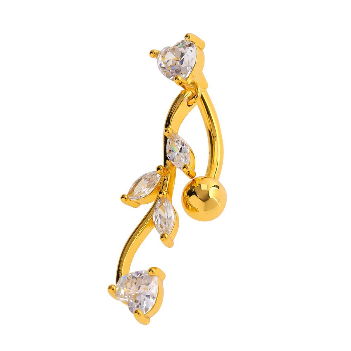 LEAF HEART TASSEL NAVEL RING STAINLESS STEEL BAR_CWMM9385