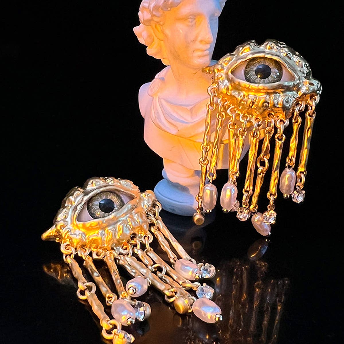 Vintage Devils Eye Tassel Stud Earrings