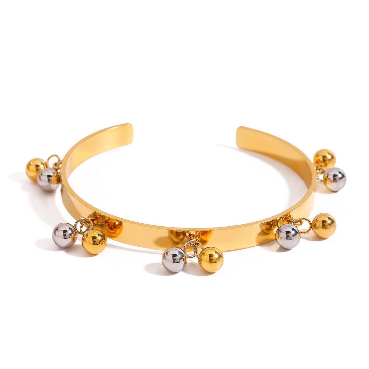 18K GOLD SILVER BEAD OPEN BANGLE TRENDY STYLE_CWAJE4670