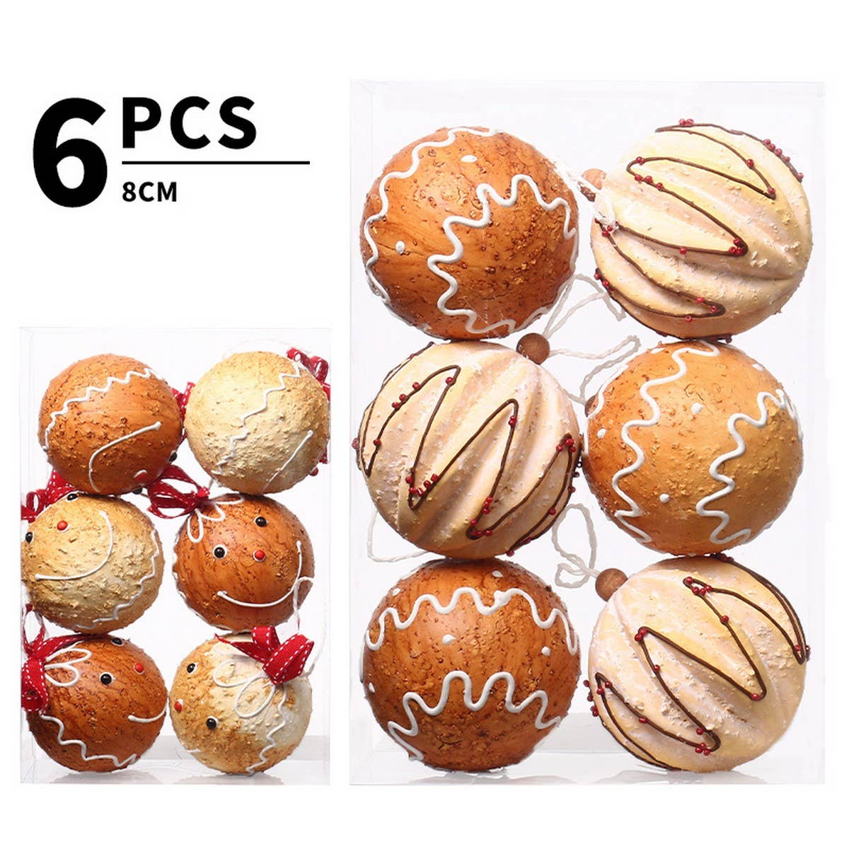 6PCS 8CM GINGERBREAD FOAM CHRISTMAS BALL SET_CWMM9830