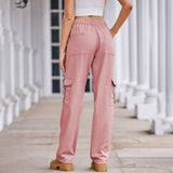 Washed Semi-Elastic-Waisted Denim Cargo Pants