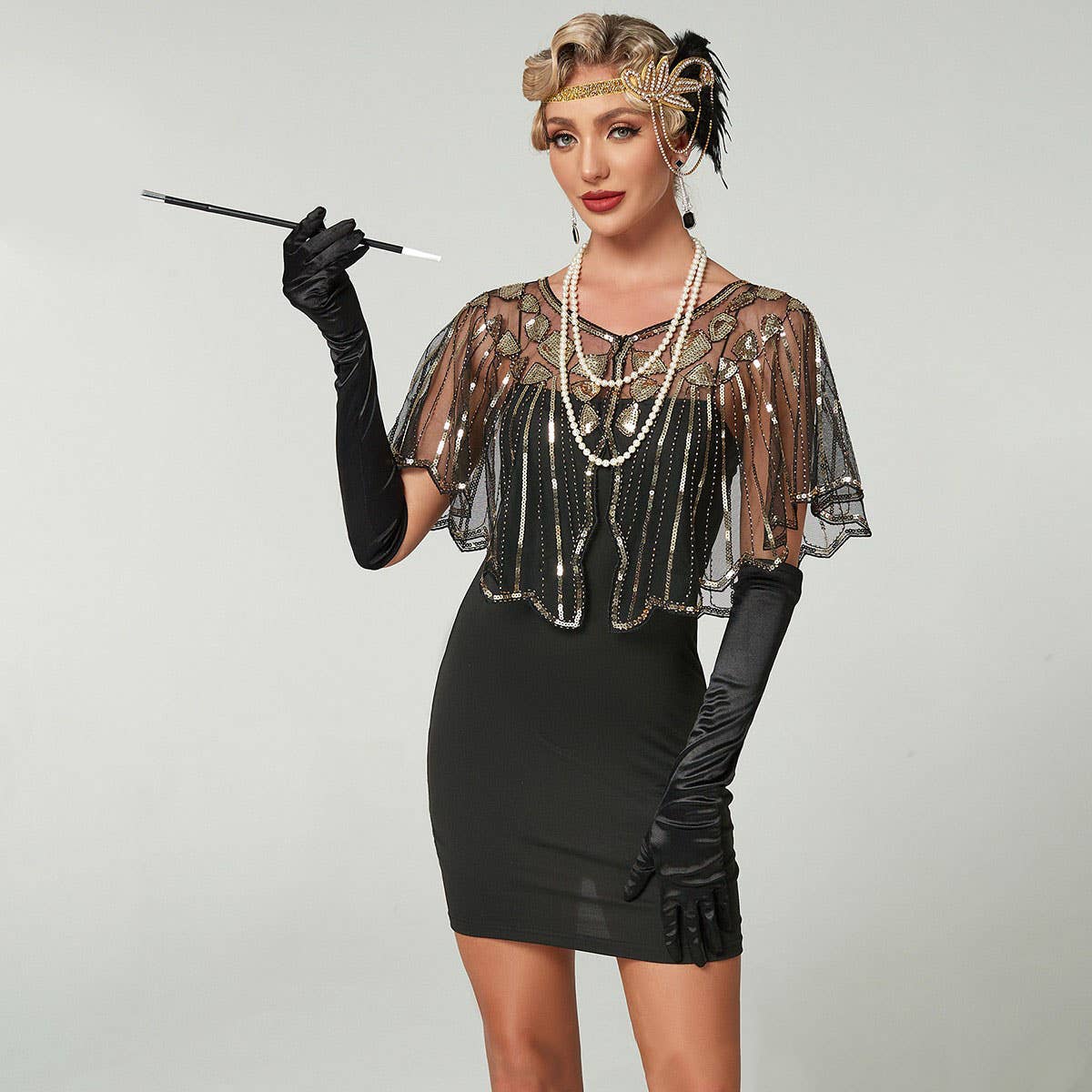 LACE SEQUIN SHAWL EVENING PARTY DRESS COVER_CWMM8954