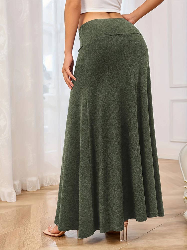 Solid Color High Waist Base Long Textured Skirt