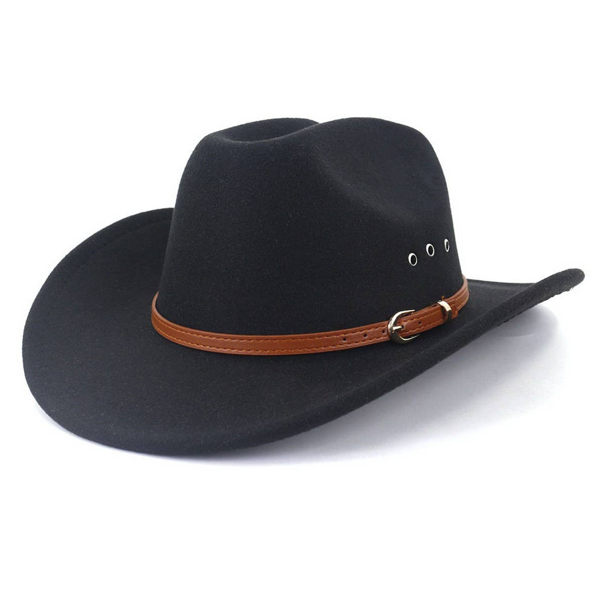 Western Cowboy Hat Felt Wide Brim With Belt Decor_Cwah1772