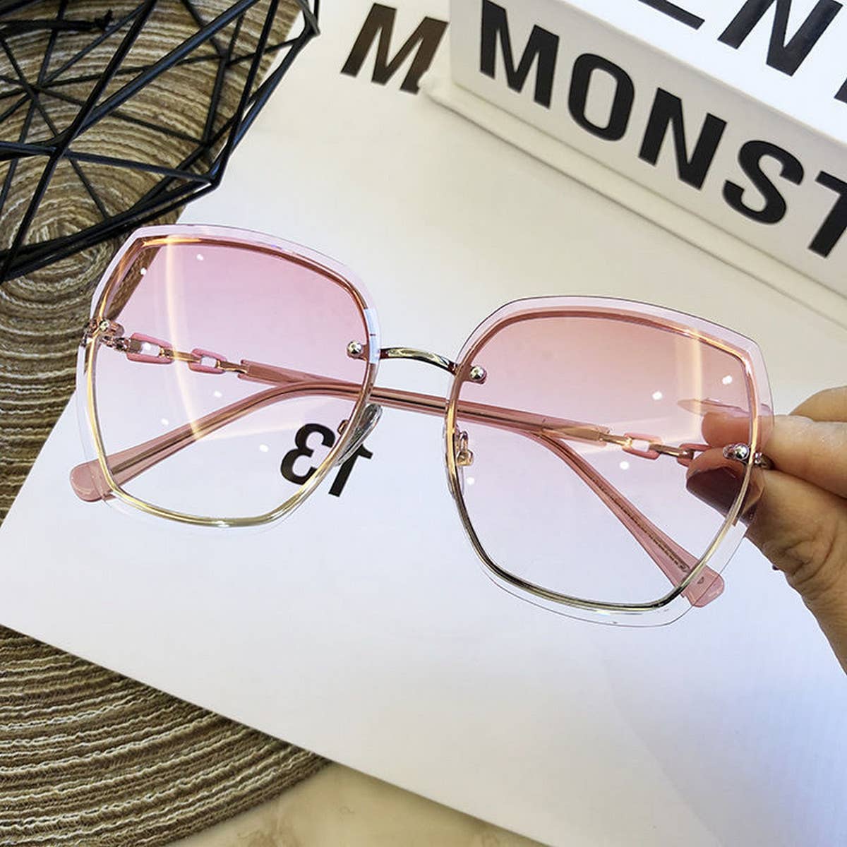 Women Retro Rimless Crystal Sunglasses_Cwasg0231