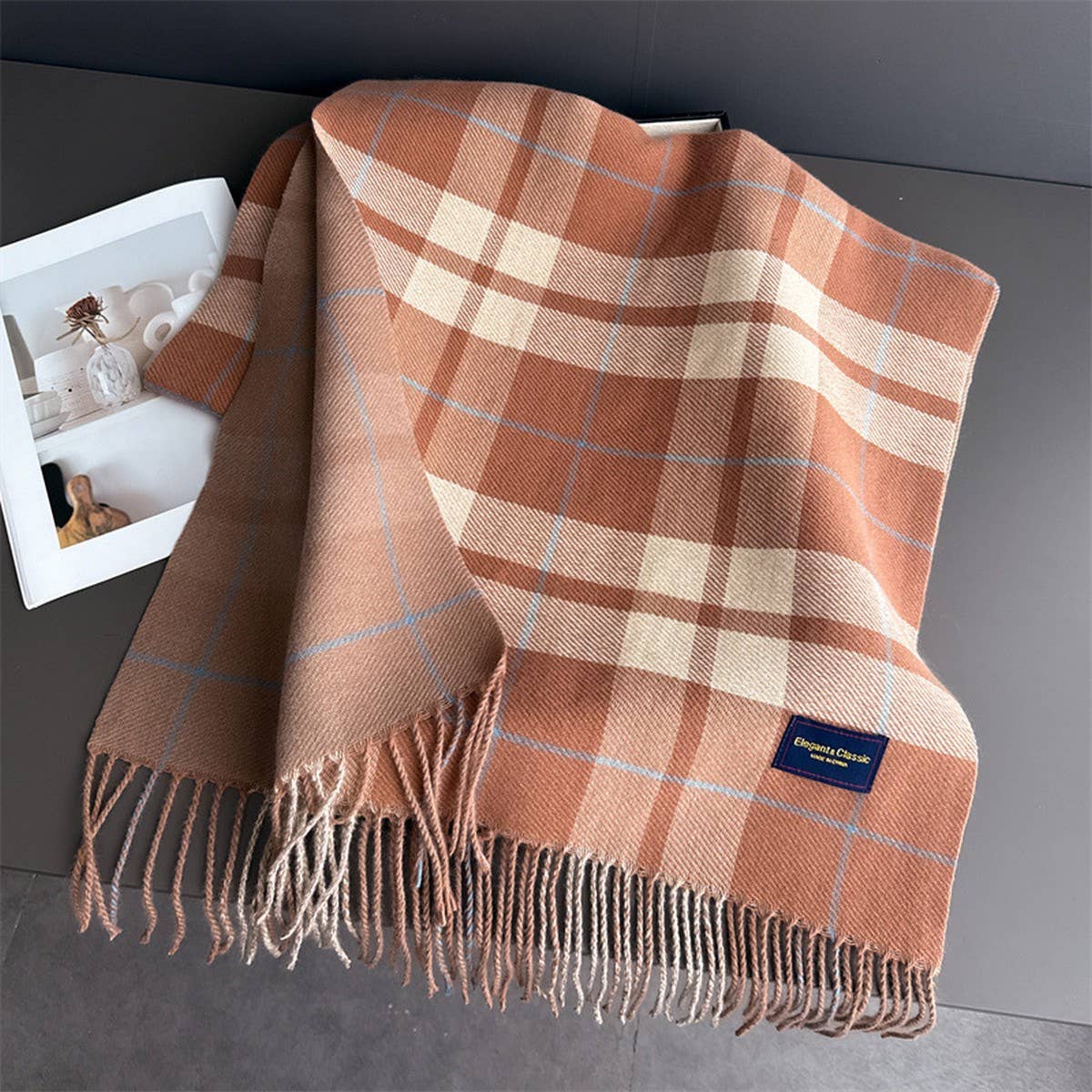 Fresh Plaid Cashmere Feel Tassel Scarf Wrap_Cwasc03245