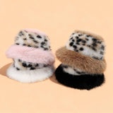 Leopard Faux Fur Bucket Hat Warm Winter Cap_Cwah04775