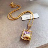 MONET GARDEN OIL PAINTING STYLE FASHION NECKLACE_CWAJE2365