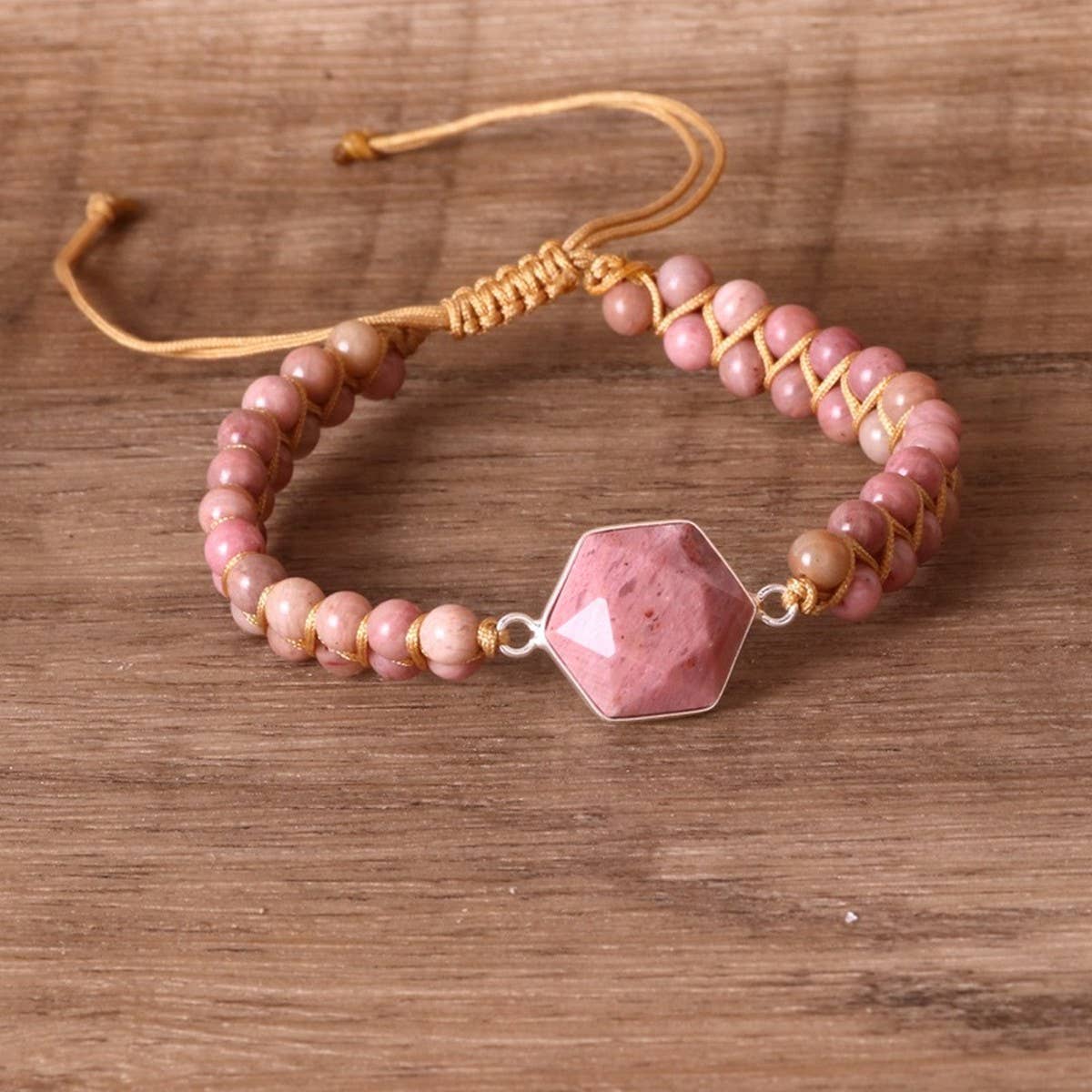 HEXAGONAL RHODONITE BRAIDED BRAIDED BRACELET_CWAJE3955