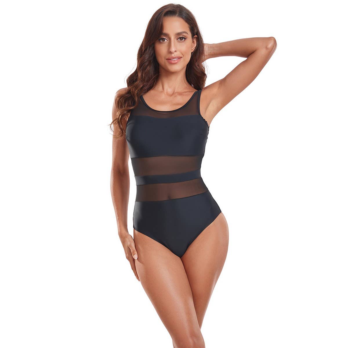 Womens Mesh Splicing One-Piece Swimsuit