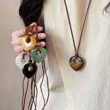 Heart Stone Pendant Necklace Long Chain Style_Cwaha08245