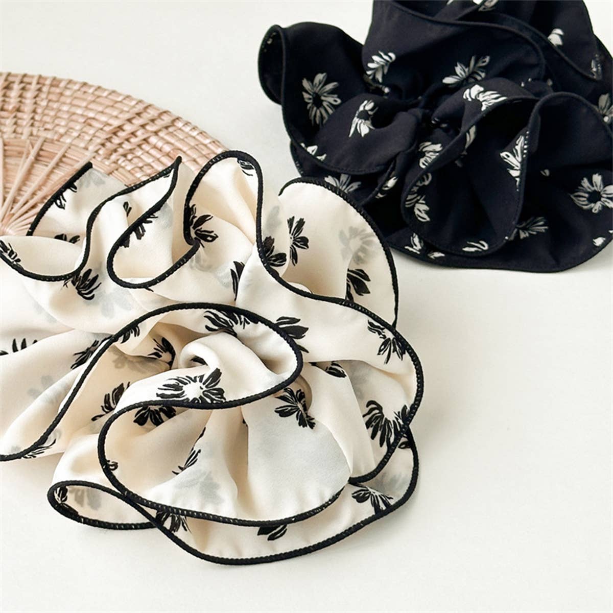 Large Floral Chiffon Scrunchie Ponytail Holder_Cwaha07523