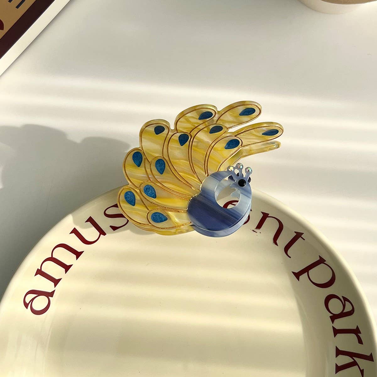 PEACOCK ACETATE HAIR CLAW RHINESTONE CHIC CLIP_CWAHA5900