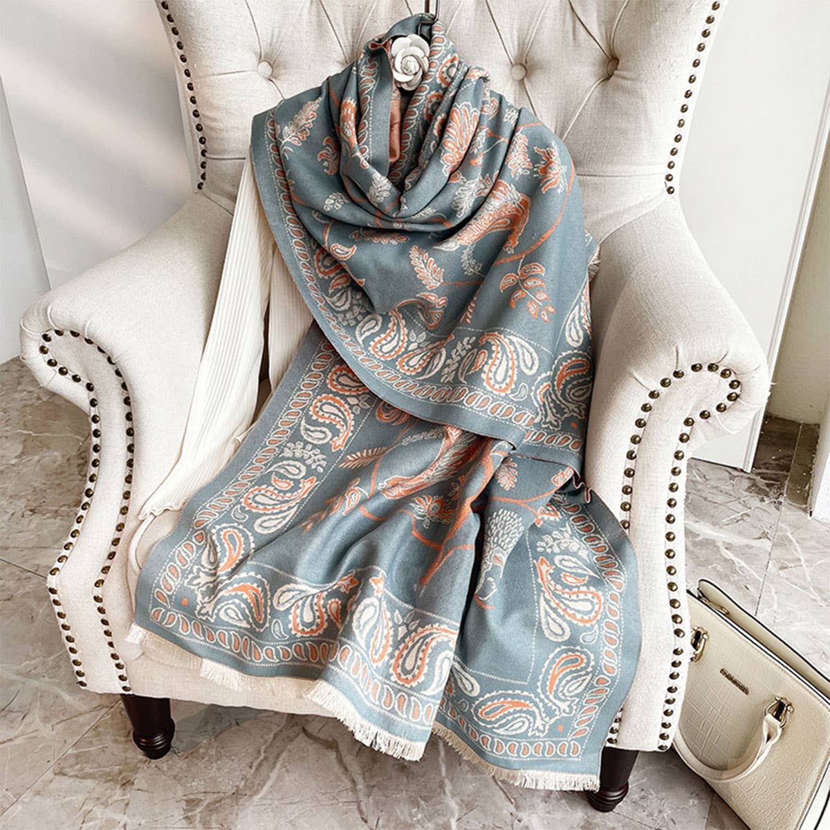 PRINTED TASSEL SHAWL BLANKET SCARF FOR OFFICE FALL_CWASC0191