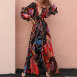 V-Neck Long-Sleeved Bohemian-Style Long Dress