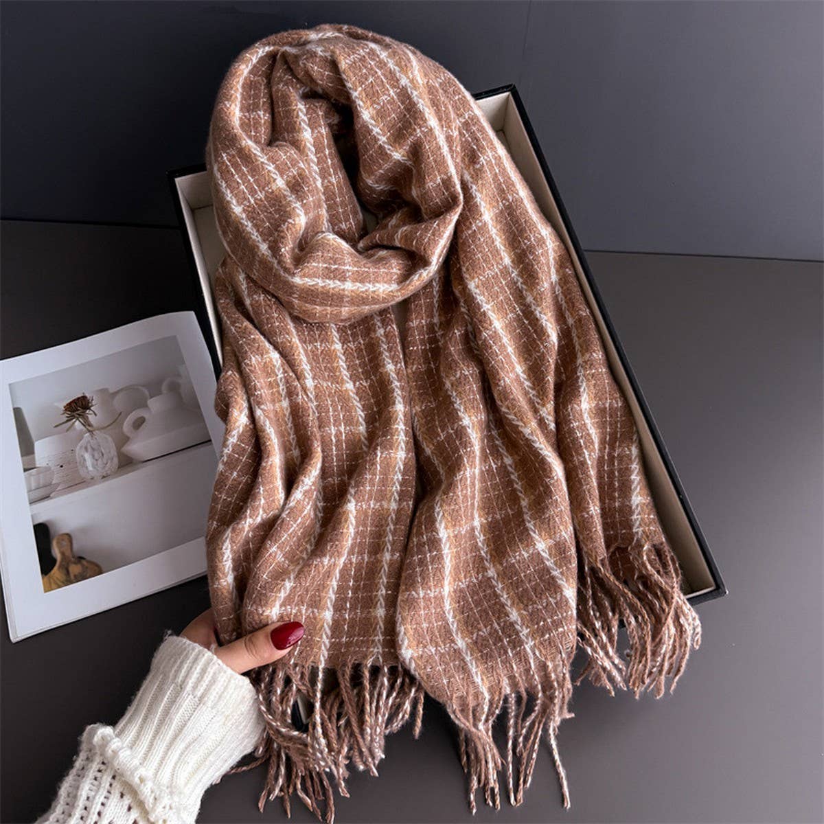 Vintage Plaid Winter Cashmere Feel Tassel Scarf_Cwasc03259