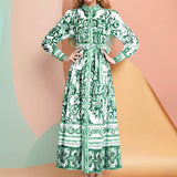 Stand Collar Single-Breasted Printed Dress