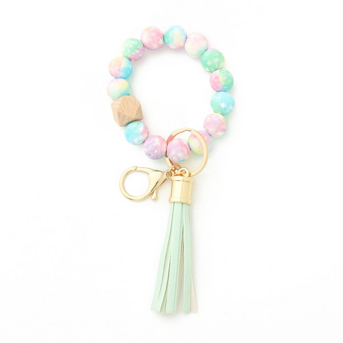 LEOPARD PRINT SILICONE BEAD BRACELET KEYCHAIN_CWMM6874